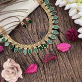 Gold Look Alike Kerala Palakka Short Neckpiece-Green-G15340